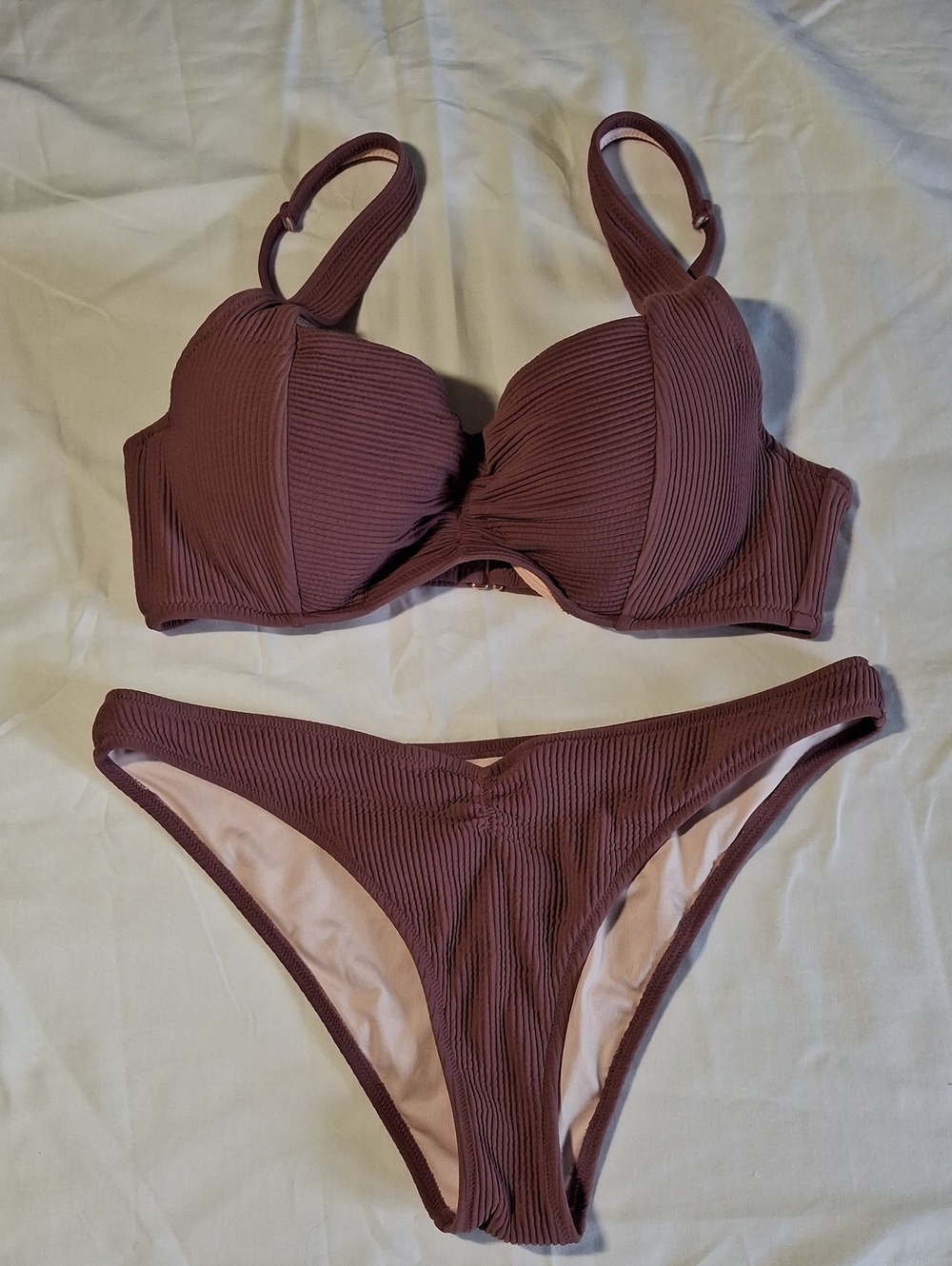 Shade & Shore Ribbed Underwire Bikini Set in Mauve